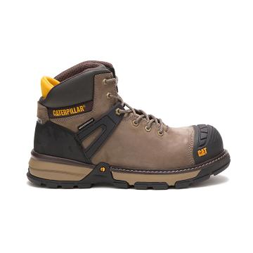 Men's Caterpillar Excavator Superlite Waterproof Carbon Composite Toe Safety Boots Brown | CAT084-MY