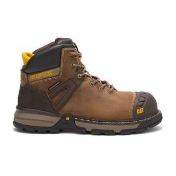 Men's Caterpillar Excavator Superlite Waterproof Carbon Composite Toe Safety Boots Coffee | CAT086-M