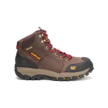 Men's Caterpillar Navigator Mid Waterproof Steel Toe Safety Boots Brown | CAT040-MY