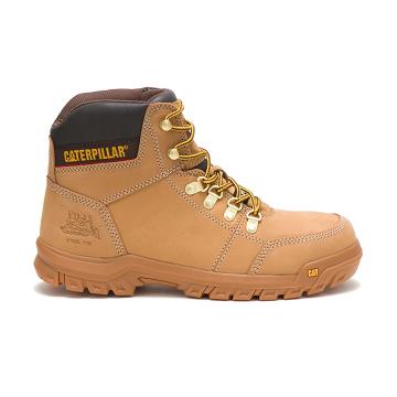 Men's Caterpillar Outline Steel Toe Safety Boots Brown | CAT052-MY