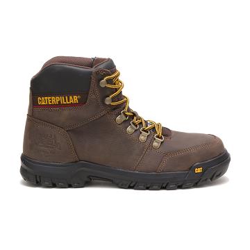 Men's Caterpillar Outline Steel Toe Work Boots Coffee | CAT216-MY