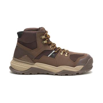 Men's Caterpillar Provoke Mid Waterproof Alloy Toe Safety Boots Brown | CAT073-MY