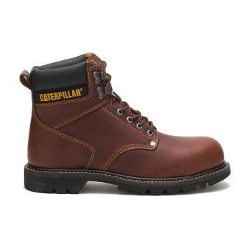 Men's Caterpillar Second Shift Steel Toe Work Boots Burgundy | CAT241-MY