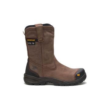 Men's Caterpillar Spur Steel Toe Work Boots Brown | CAT191-MY