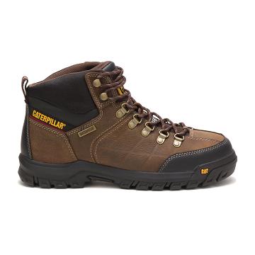 Men's Caterpillar Threshold Waterproof Steel Toe Safety Boots Brown | CAT036-MY