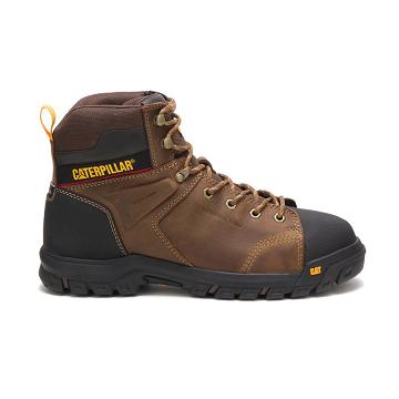 Men's Caterpillar Wellspring Waterproof Metatarsal Guard Steel Toe Safety Boots Coffee | CAT057-MY