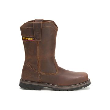 Men's Caterpillar Wellston Pull On Steel Toe Work Boots Coffee | CAT188-MY